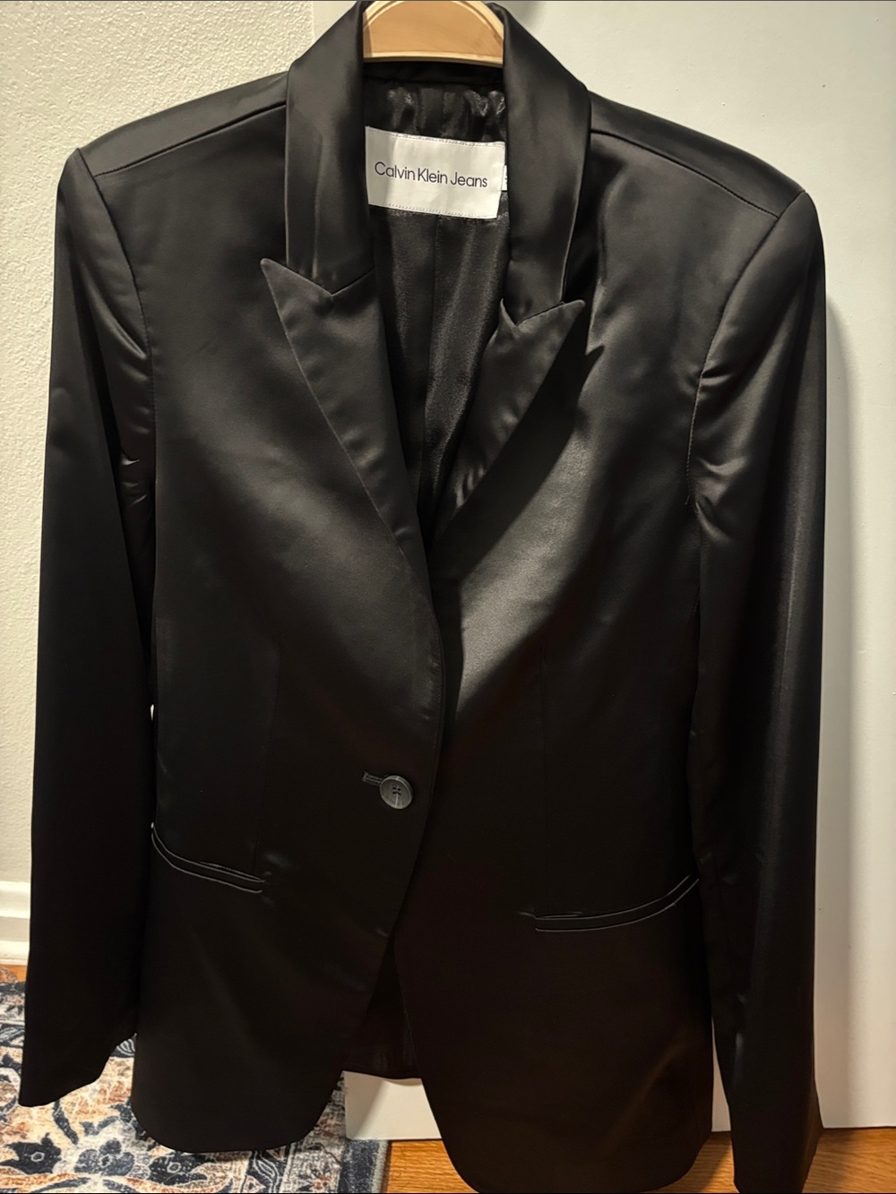 Calvin Klein Jeans Black Satin Single-Button Blazer